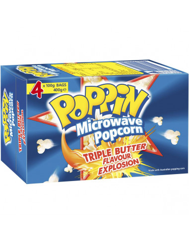 Poppin Microwave Popcorn Triple Butter Flavour 4pk 400g