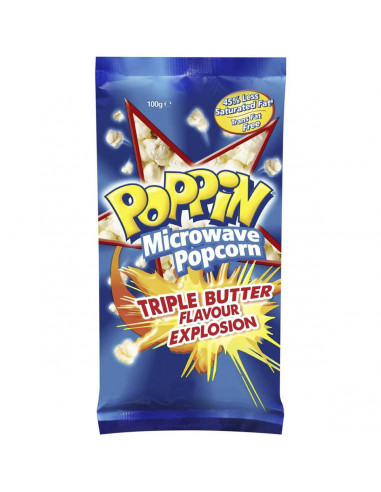 Poppin Microwave Popcorn Triple Butter Flavour 100g