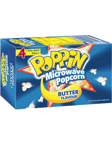 Poppin Microwave Popcorn Butter Flavour 4 Pk 400g