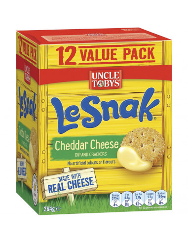 Uncle Tobys Le Snak Cheddar Cheese Dip & Crackers 12 pack