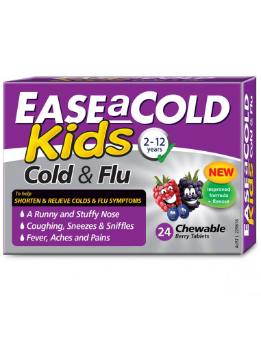 Ease A Cold Kids Chewable Berry Cold & Flu Tablets 2-12yrs 24pk