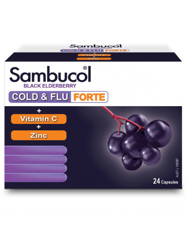Sambucol Cold & Flu Forte Plus Vit C & Zinc Capsules 24pk
