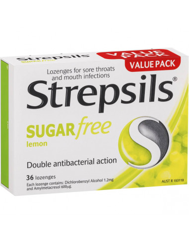 Strepsils Sugar Free Lemon Throat Lozenges 36pk