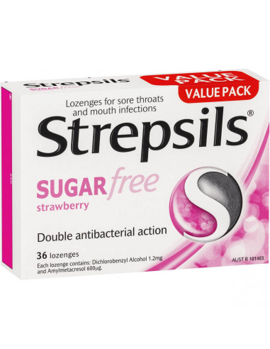 Strepsils Sugar Free Strawberry Throat Lozenges 36pk