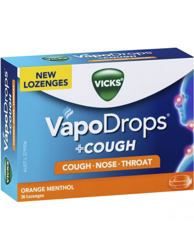Vicks Vapodrops +cough Lozenges Orange Menthol 36 pack