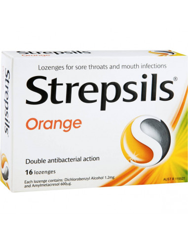 Strepsils Throat Lozenges Orange 16 pack