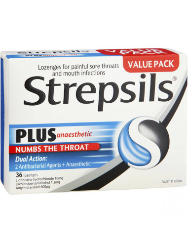 Strepsils Plus Throat Lozenges Pain Relief Numbing 36 pack