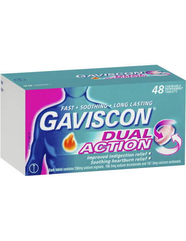 Gaviscon Dual Action Heartburn & Indigestion Chewable Tablets Peppermint 48 pack