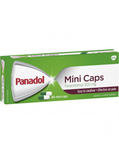Panadol Mini Caps For Pain Relief Paracetamol 500mg 20 pack