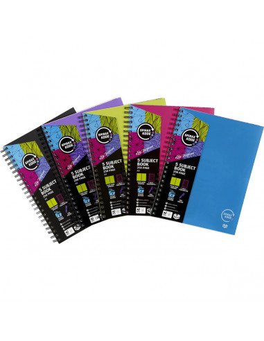 Spirax 5 Subject Book A4 Assorted Colours 250pg each