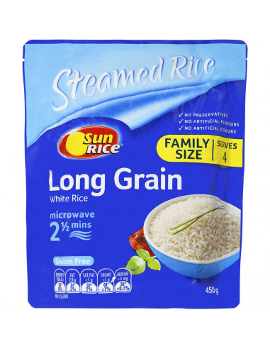 Sunrice Microwave Long Grain White Rice Family 450g