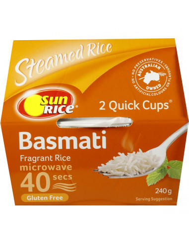 Sunrice Steamed Rice Basmati 2 Quick Cups 240g