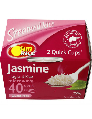 Sunrice Quick Cups Microwave Fragrant Jasmine Rice 250g