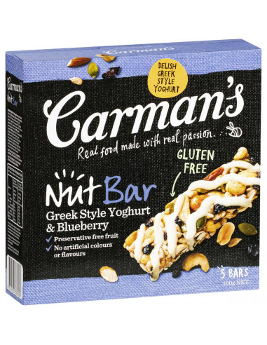 Carman's Roasted Nut Bars Greek Style Yoghurt Blueberry 160g