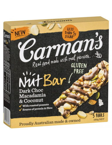 Carman's Dark Choc Macadamia Coconut Nut Bars 160g
