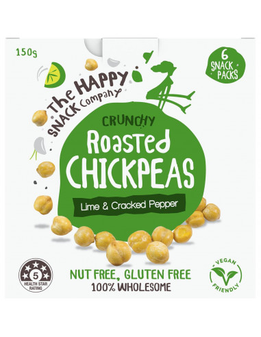 The Happy Snack Company Crunchy Roasted Chickpeas Lime & Cracked Pepper 6 pack