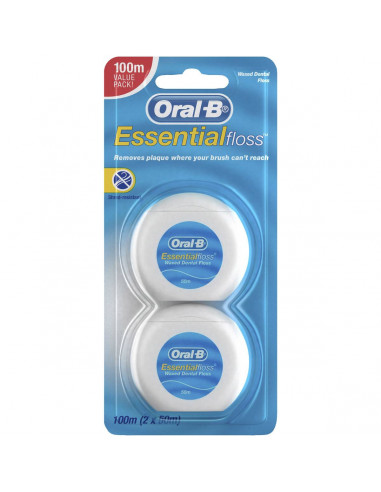 Oral-b Essential 2x50m Waxed Dental Floss 100m