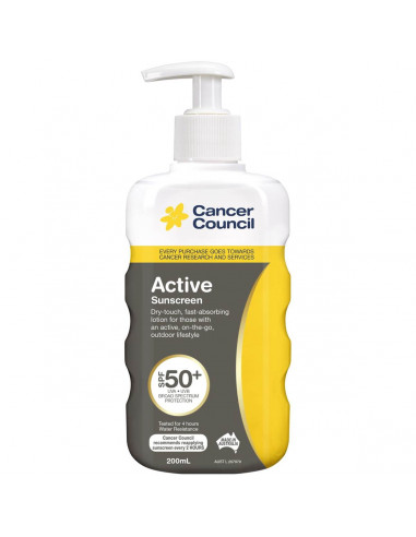 Cancer Council Active Sunscreen Pump Bottle Spf 50 Plus 200ml