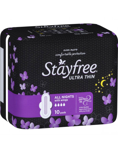 Stayfree Ultra Thins Pads Wings Allnight 10 pack