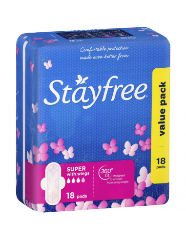 Stayfree Pads With Wings Super 18pk
