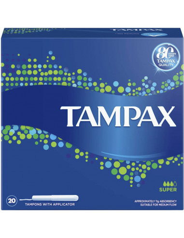 Tampax Super Tampons Medium Flow With Applicator 20 pack