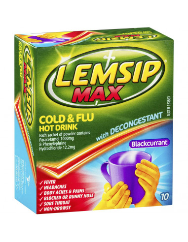 Lemsip Max Cold & Flu Hot Drink With Decongestant Blackcurrant 10pk
