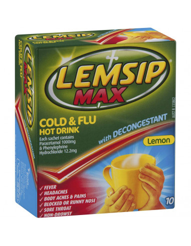Lemsip Max Cold & Flu Hot Drink With Decongestant Lemon 10pk