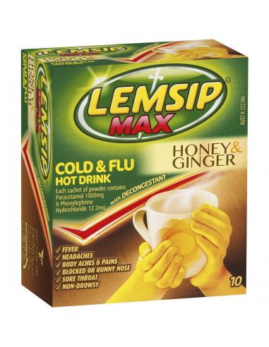 Lemsip Max Max Cold & Flu Hot Drink With Decongestant Honey & Ginger 10 pack