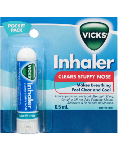 Vicks Nasal Decongestant Inhaler For Blocked Nose Relief 0.5ml