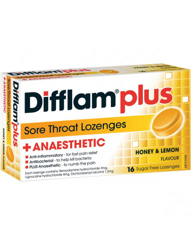 Difflam Plus Sore Throat Lozenges Honey Anaesthetic 16 pack