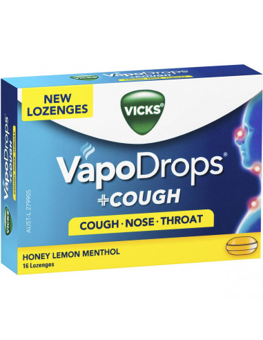 Vicks Vapodrops +cough Lozenges Honey Lemon Menthol 16 pack