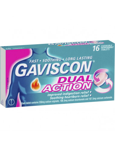 Gaviscon Dual Action Heartburn & Indigestion Chewable Tablets Peppermint 16pk