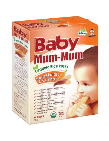 Baby Mum Mum Organic Rice Rusk Sweet Potato & Carrot 18pk 36g