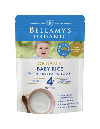 Bellamys Organic Baby Rice With Prebiotic 4+ Months 125g