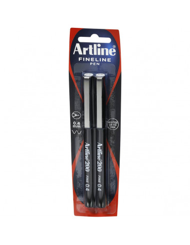 Artline 200 Fineline Pen Black 0.4mm 2pk