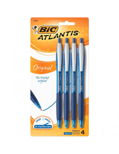 Bic Atlantis Retractable Pen Blue 4 pack