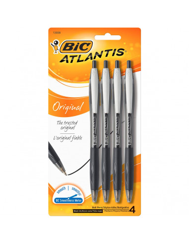 Bic Atlantis Retractable Pen Black 4 pack