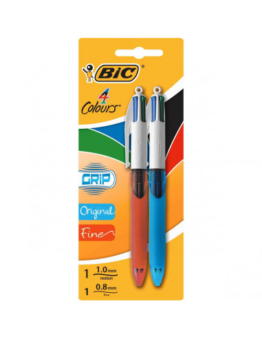 Bic 4 Coloured Grip Pen Medium & Fine 2 pack