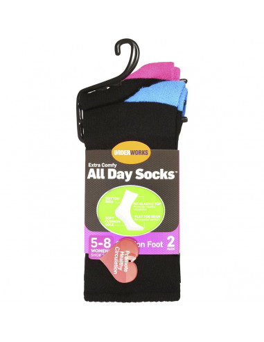 Underworks Womens All Day Cushion Foot Socks Black Size 5-8 2 pack