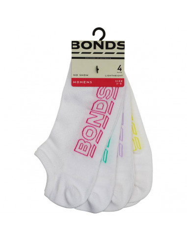 Bonds Womens Logo Socks Light No Show Sz 3 Plus 4 pack