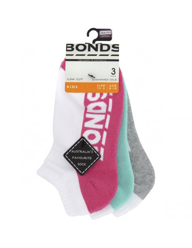 Bonds Kids Socks Lowcut Logo 13 - 3 3pk