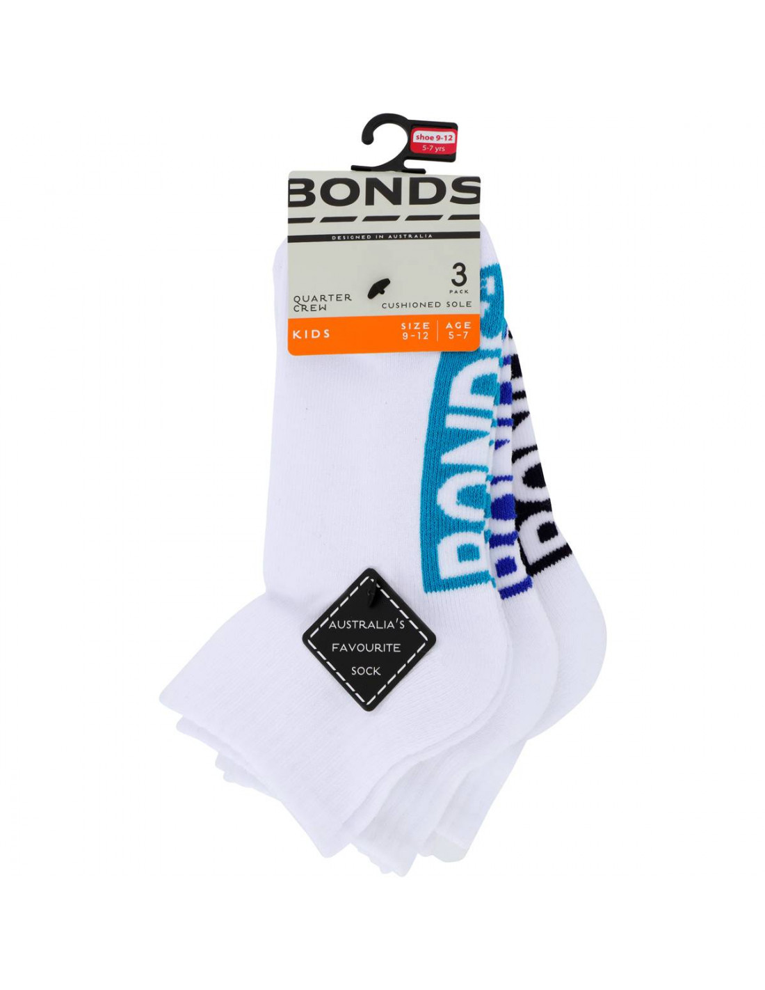 Bonds Kids Socks Logo Sport 1/4 Size 9-12 3 pack | Ally's Basket