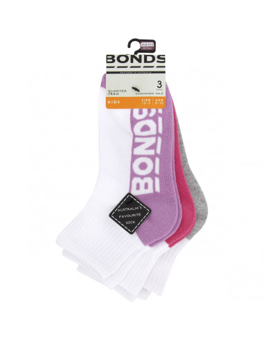Bonds Kids Socks Logo Sport 1/4 Size 13-3 3 pack