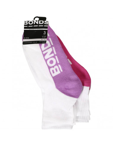 Bonds Kids Socks Logo Sport 1/4 Size 2-8 3 pack