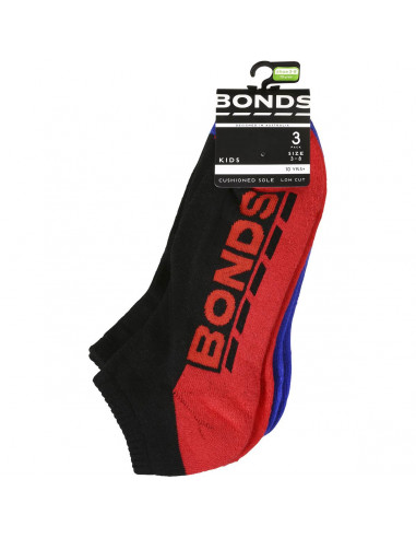 Bonds Kids Socks Lowcut Sport Size 3-8 3 pack