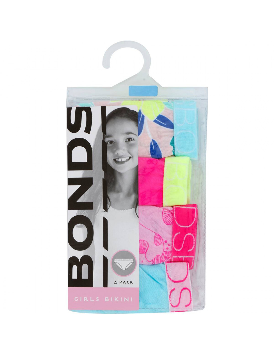 Bonds Girls Hot Wheels 4 Pack Briefs Underwear sizes 2 3 4 6 8 10 12 Multi