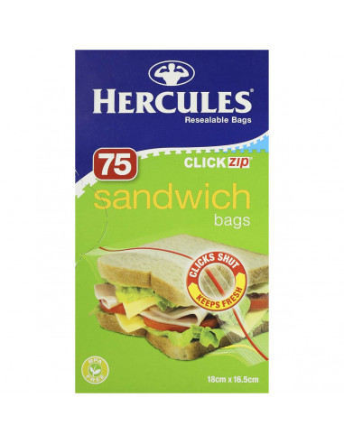 Hercules Click Zip Resealable Sandwich Bags 75 pack