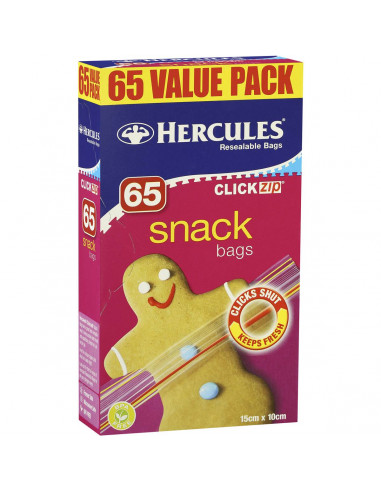 Hercules Click Zip Resealable Snack Size Sandwich Bags 65 pack