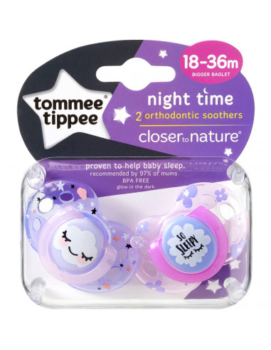 Tommee Tippee Ctn 18-36m Night Time Soother 2pk