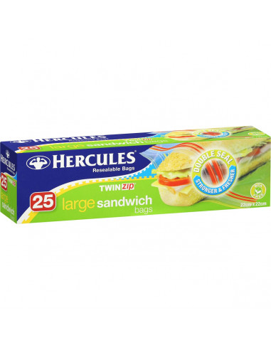 Hercules Click Zip Large Resealable Twinzip Sandwich Bags 25 pack